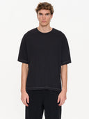THRILLS HEMP THRILLS EMBRO CONTRAST STITCH BOX FIT OVERSIZE CROPPED TEE - WASHED BLACK