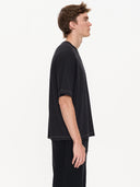 THRILLS HEMP THRILLS EMBRO CONTRAST STITCH BOX FIT OVERSIZE CROPPED TEE - WASHED BLACK