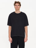 THRILLS HEMP THRILLS EMBRO CONTRAST STITCH BOX FIT OVERSIZE CROPPED TEE - WASHED BLACK