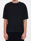 THRILLS HEMP THRILLS EMBRO CONTRAST STITCH BOX FIT OVERSIZE CROPPED TEE - WASHED BLACK