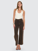 THRILLS HOLLY HIGH RISE FLOCKED DENIM JEAN - DARK CHOCOLATE