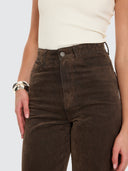 THRILLS HOLLY HIGH RISE FLOCKED DENIM JEAN - DARK CHOCOLATE