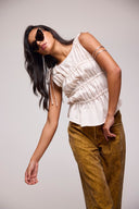 ONE TEASPOON EVELYN GATHERED RUCHED TIE TOP - CREAM
