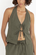 RHYTHM LOUISE CHECK HALTER TOP - OLIVE