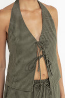 RHYTHM LOUISE CHECK HALTER TOP - OLIVE