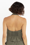 RHYTHM LOUISE CHECK HALTER TOP - OLIVE