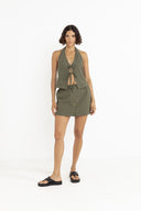 RHYTHM LOUISE CHECK HALTER TOP - OLIVE