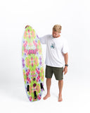 Light blue surfboard with red logo on a white background Mick Fanning Soft Top Soft Board