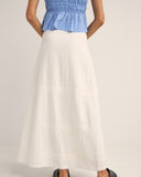 RHYTHM PEARL BUTTON FRONT MAXI SKIRT - WHITE