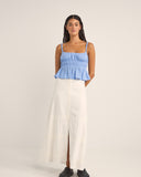 RHYTHM PEARL BUTTON FRONT MAXI SKIRT - WHITE