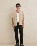 TEXTURED KNIT SS SHIRT - STONE