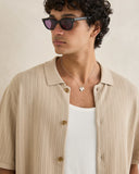 TEXTURED KNIT SS SHIRT - STONE