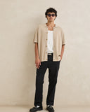 TEXTURED KNIT SS SHIRT - STONE
