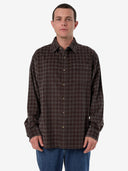 THRILLS UNION CORD CHECK LONG SLEEVE SHIRT - CHARCOAL ROSE