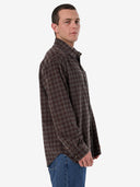 THRILLS UNION CORD CHECK LONG SLEEVE SHIRT - CHARCOAL ROSE