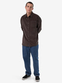 THRILLS UNION CORD CHECK LONG SLEEVE SHIRT - CHARCOAL ROSE