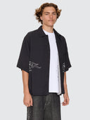 WORSHIP TROPICAL HEAT CROP BOWLING SHIRT - BLACK