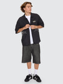 WORSHIP TROPICAL HEAT CROP BOWLING SHIRT - BLACK