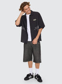 WORSHIP TROPICAL HEAT CROP BOWLING SHIRT - BLACK