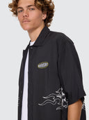 WORSHIP TROPICAL HEAT CROP BOWLING SHIRT - BLACK