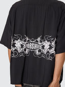 WORSHIP TROPICAL HEAT CROP BOWLING SHIRT - BLACK