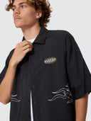 WORSHIP TROPICAL HEAT CROP BOWLING SHIRT - BLACK