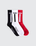 THRILLS VAL FOR THE WIN 3 PACK SOCK - WHITE - BLACK - SCARLET