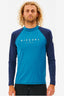 RIP CURL SHOCKWAVES LONG SLEEVE UV RASH TOP - BLUE