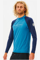 RIP CURL SHOCKWAVES LONG SLEEVE UV RASH TOP - BLUE