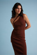 HUFFER DUSK ONE SHOULDER DRESS - ESPRESSO