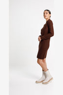 THING THING ZIGZAG TURTLE NECK DRESS - CHOCOLATE