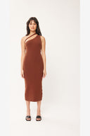HUFFER DUSK ONE SHOULDER DRESS - ESPRESSO